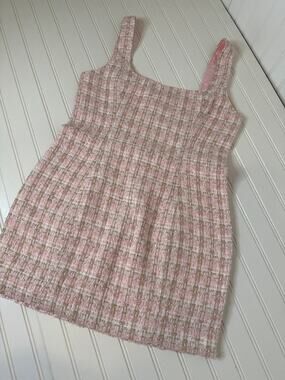 NWT Rumored Wiggy Dress Pink Shimmer Tweed Squared Neck Bodycon Size 10